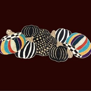 MacKenzie-Childs Pumpkin Multi Stripe Beaded Table Runner Fall Decor Halloween